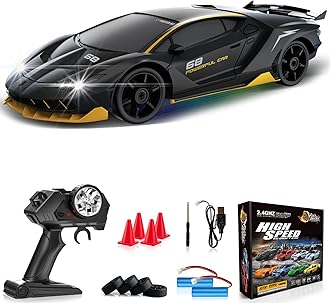 Remote Control Car RC Drift Car 2.4GHz 1:24 4WD 15KM/H High Speed Racing Sport Car with LED Lights Drifting Tire Racing Sport Toy for Adults Boys Girls Kids Gift 2Pcs Rechargeable Batteries