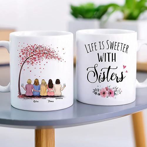 Miniatura 61 de Gossby Taza personalizada para mejor amiga, regalo personalizado para mujeres con diseños, nombres, cumpleaños, regalo de taza de Navidad para 4