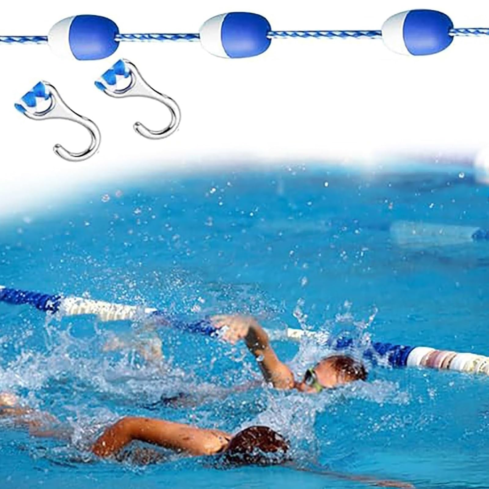Cordes de sécurité pour piscines creusées 17m avec flotteurs bleus et blancs