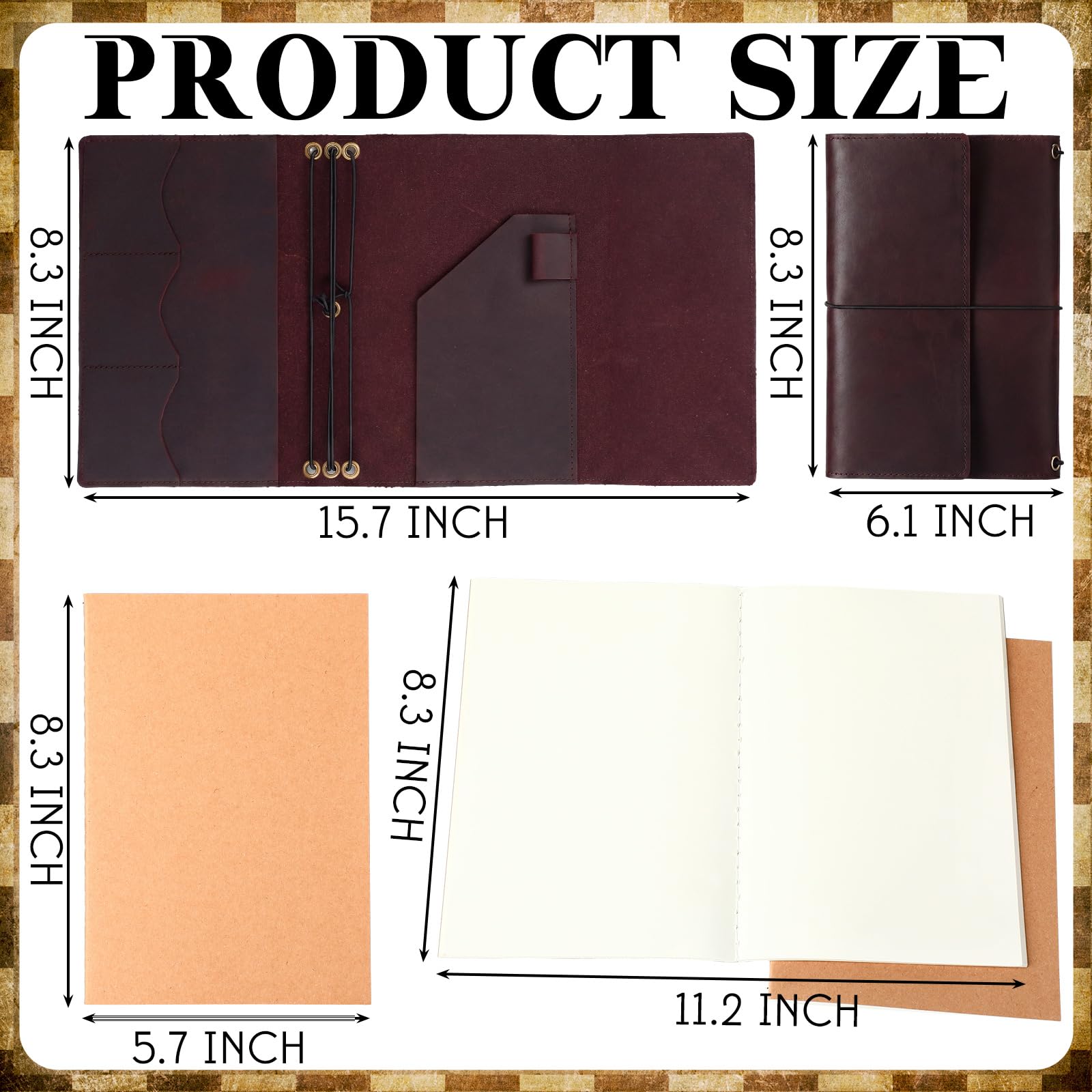 Sabary Juego de 4 fundas para cuaderno de viajeros, 3 cuadernos A5 de piel auténtica, rellenables, A5, con bolsillos interiores, ranuras para tarjetas, soporte para bolígrafos para notas de viñetas