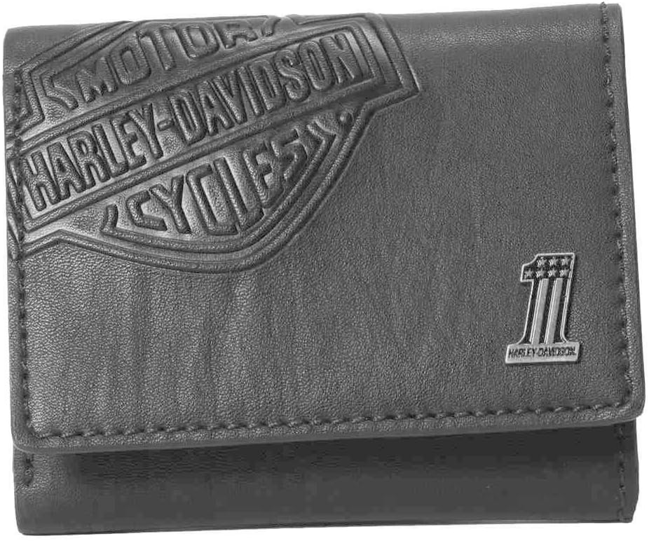 Harley-Davidson Mens Bar & Shield Classic Trifold Wallet, Black CR2352L-Black