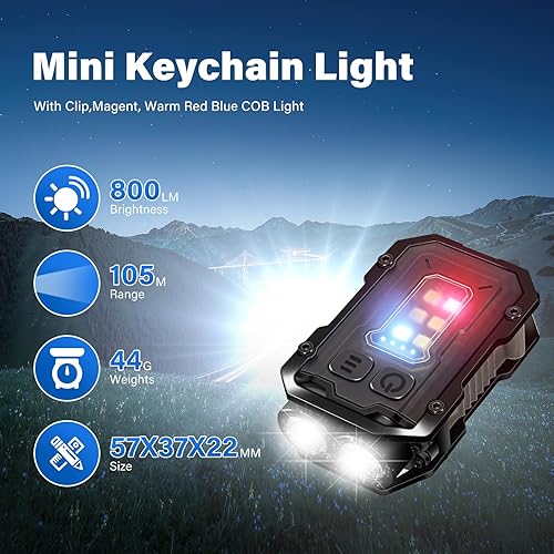 Miniatura 2 de FZH Mini llavero EDC linterna recargable, 800 lúmenes altos, luces de flash súper brillantes, pequeña linterna táctica portátil de bolsillo con imán