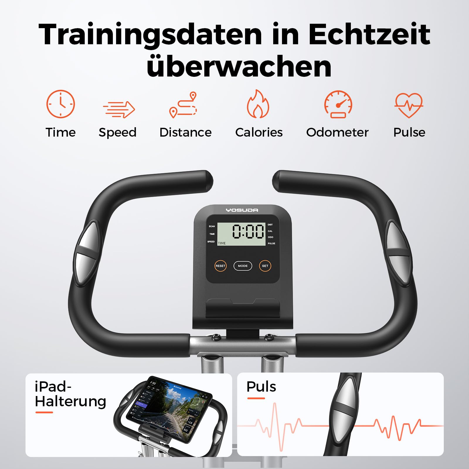 YOSUDA Neu 5-IN-1 Heimtrainer Fahrrad Klappbar, Hometrainer Fahrrad mit APP, Widerstandsbändern, Ergometer Heimtrainer Senioren mit Ergonomischem Sitz, 8/16 Leise Magnetwiderstand, Bis 150 KG
