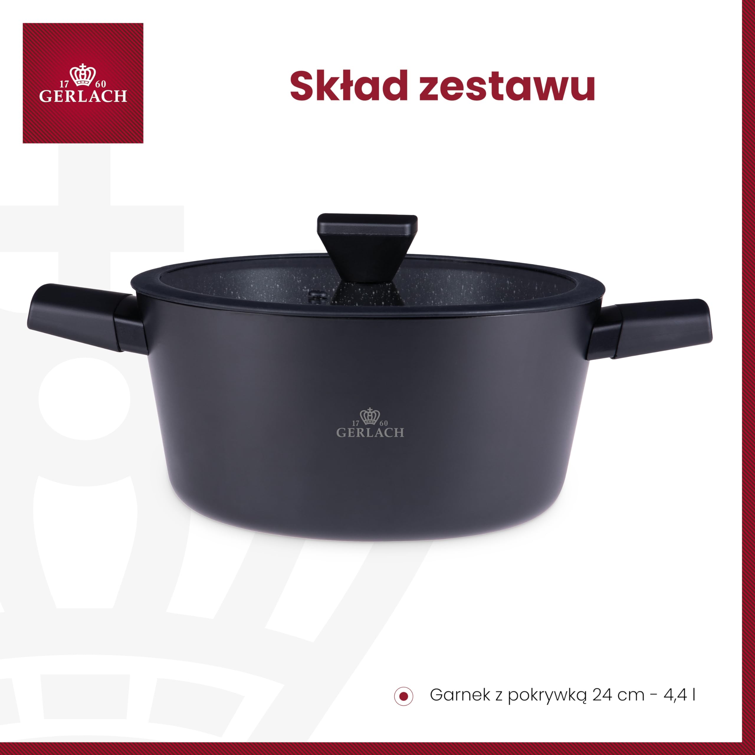 Gerlach Granitex Garnek Z Powłoką Ceramiczną Garnki z Pokrywką Indukcja Elektryczne Gazowe Ceramiczne Kuchenki Czarny 24 cm 4,4L