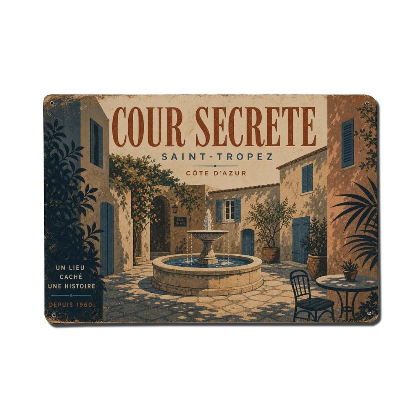 French Village Travel Heritage Provence Old Town Metal Tin Sign Plaque Wall Decor for Cafe, Man Cave, Club Bar, Office, Home Garden Round Metal Poster 8x12Inch