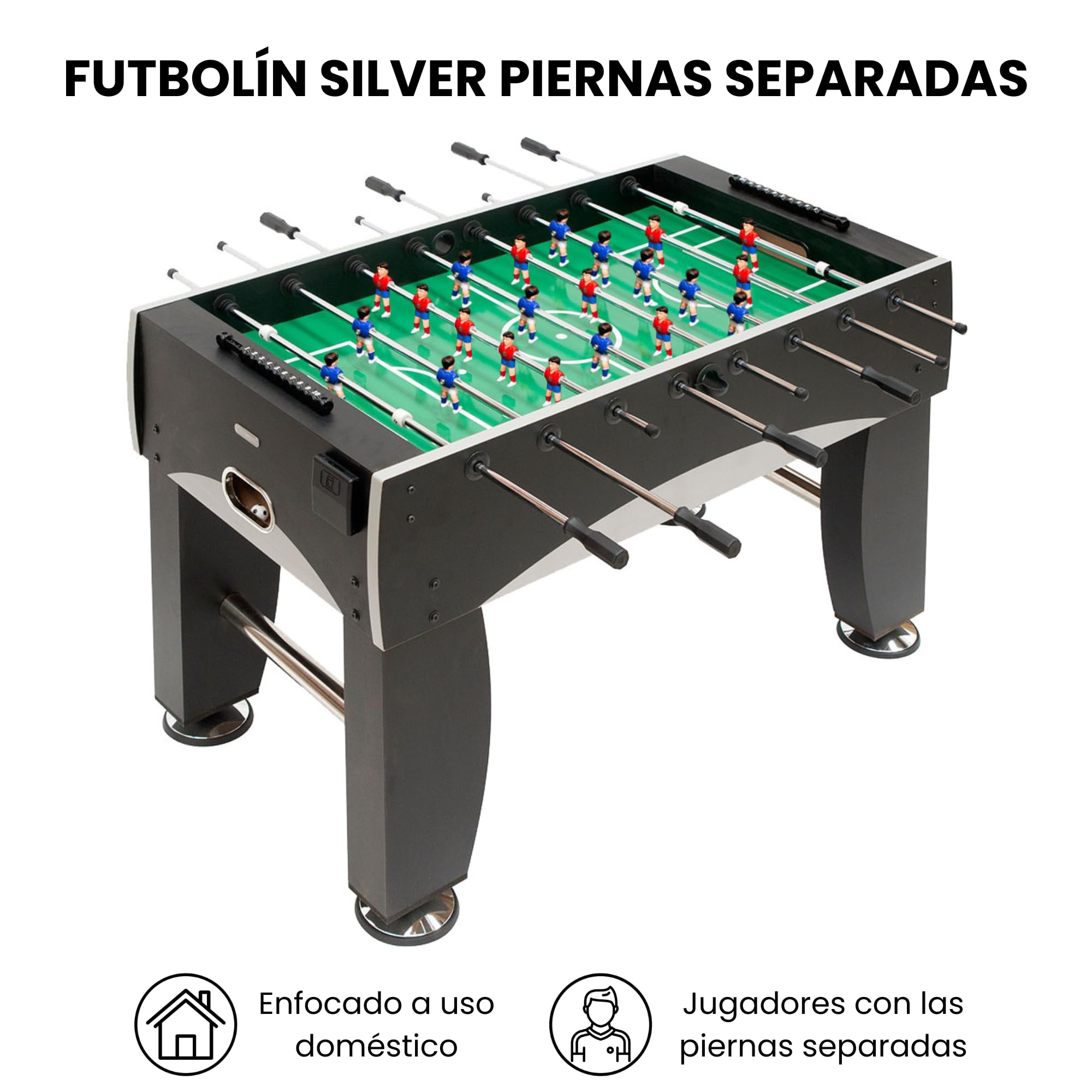 Devessport - Futbolín Silver Semi Profesional con Niveladores y Posavasos | Futbolín con Retorno de Bolas| Modelo de Gran Tamaño para Adultos y Niños