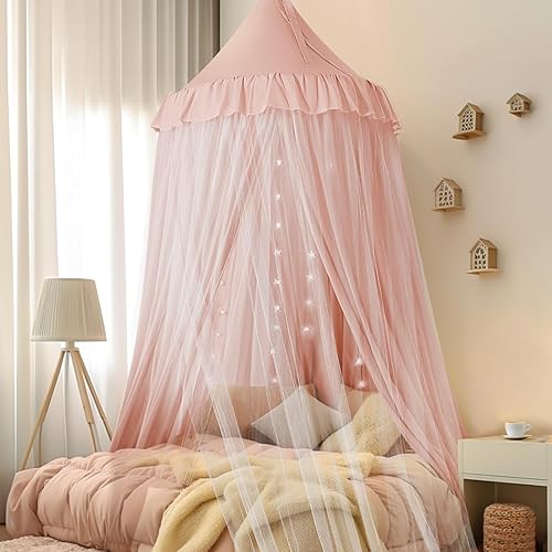 Miniatura 7 de Toldo de cama grande con luces de estrellas, toldo de doble capa para cama, tienda de campaña de princesa para habitación de niñas, toldo
