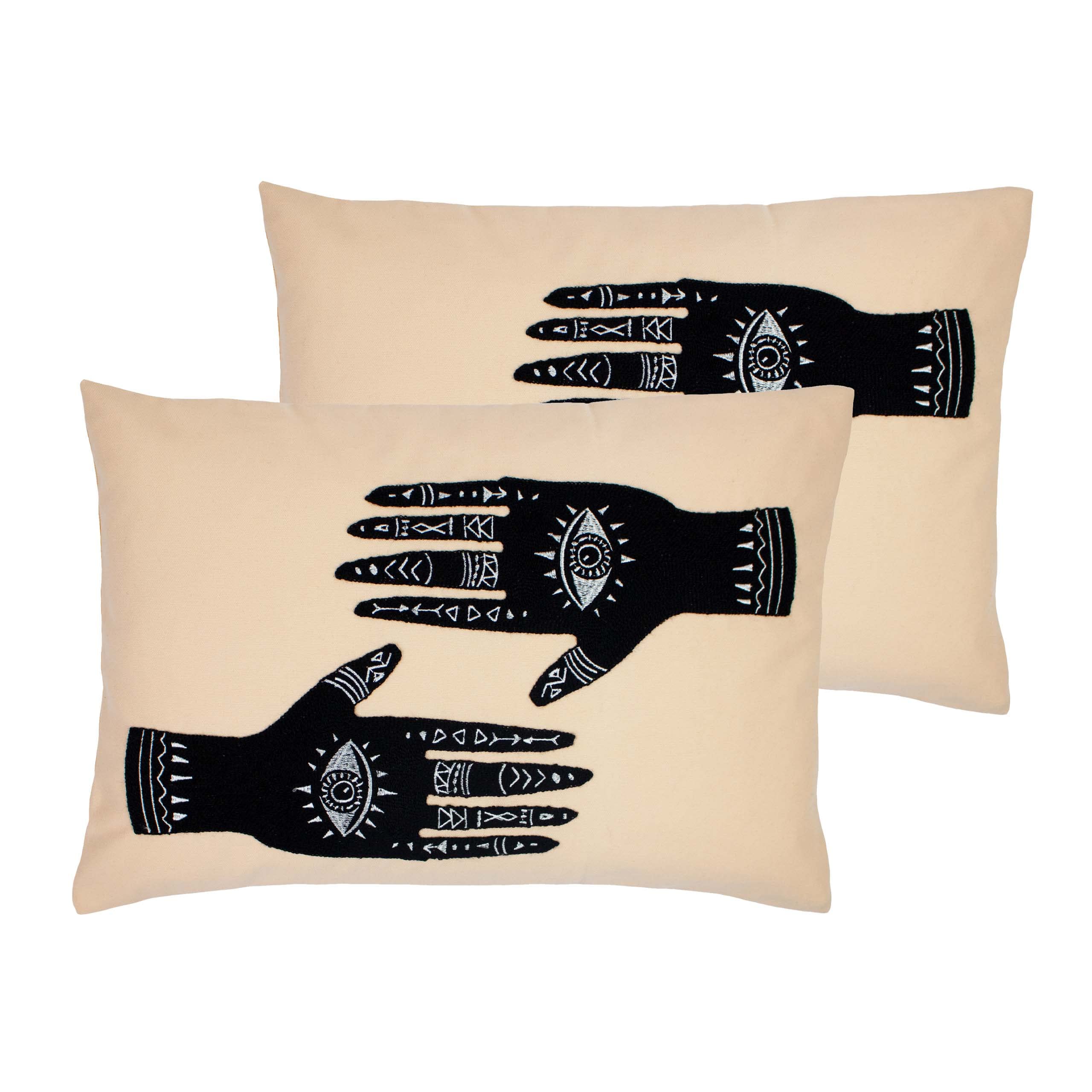 furn. Ashram Hands Feather Filled Cushions (Twin Pack), Polyester, Blush