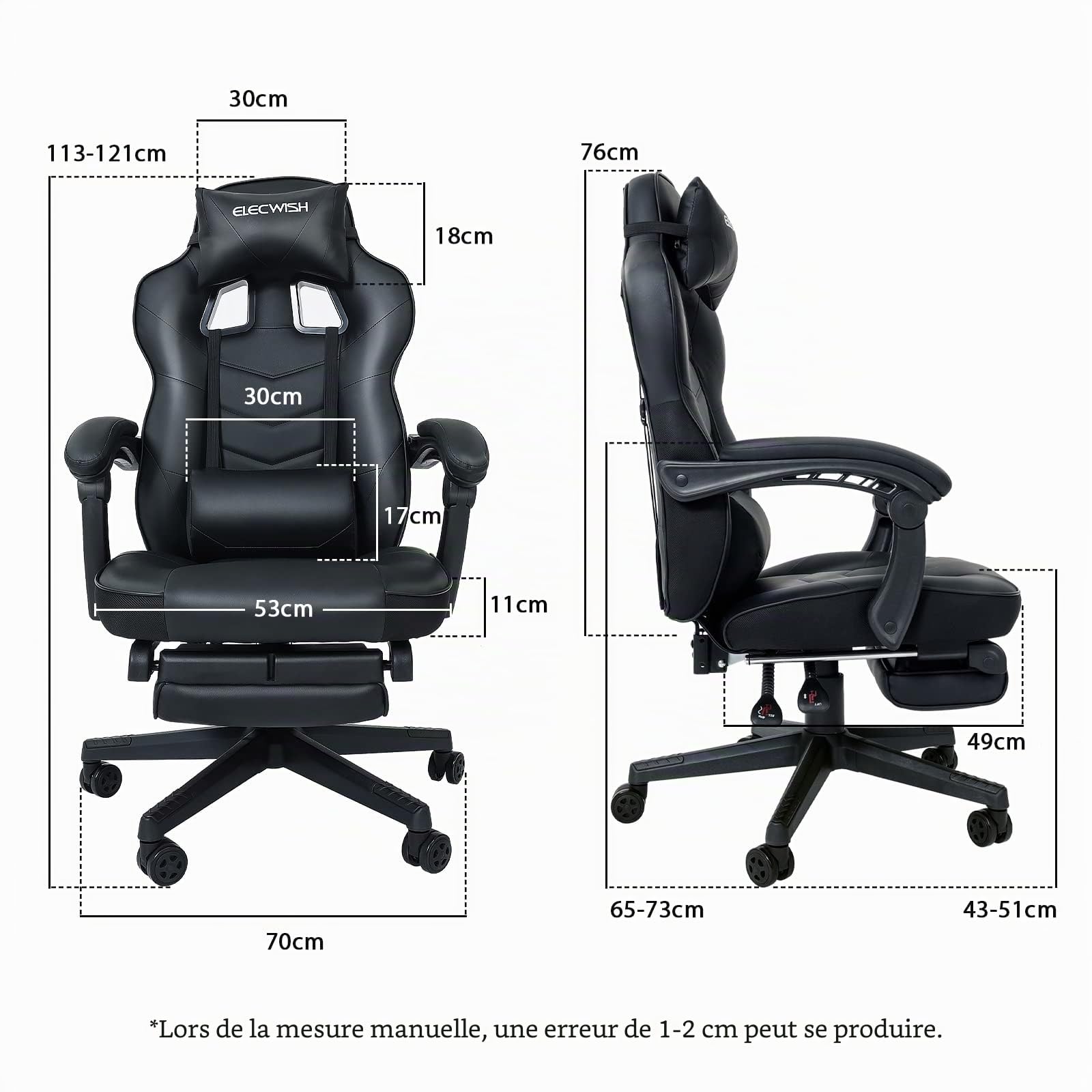 YU YUSING Chaise Gaming Massage, Fauteuil de Bureau Repose-Pieds
