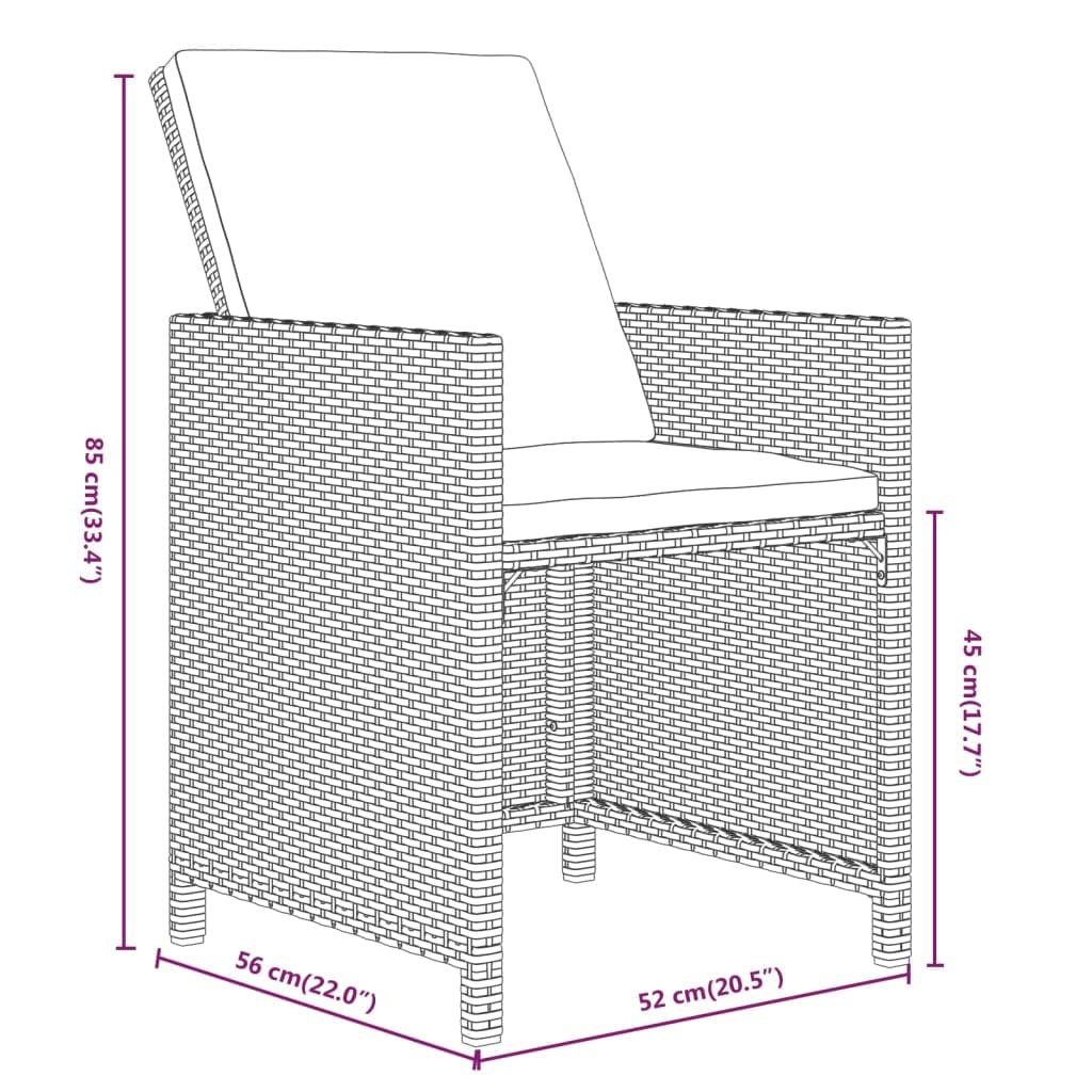 Conjunto de comedor de jardín con cojines de polirratán negro de 13 piezas para jardín, terraza, balcón, modelo sin reposapiés, 95626