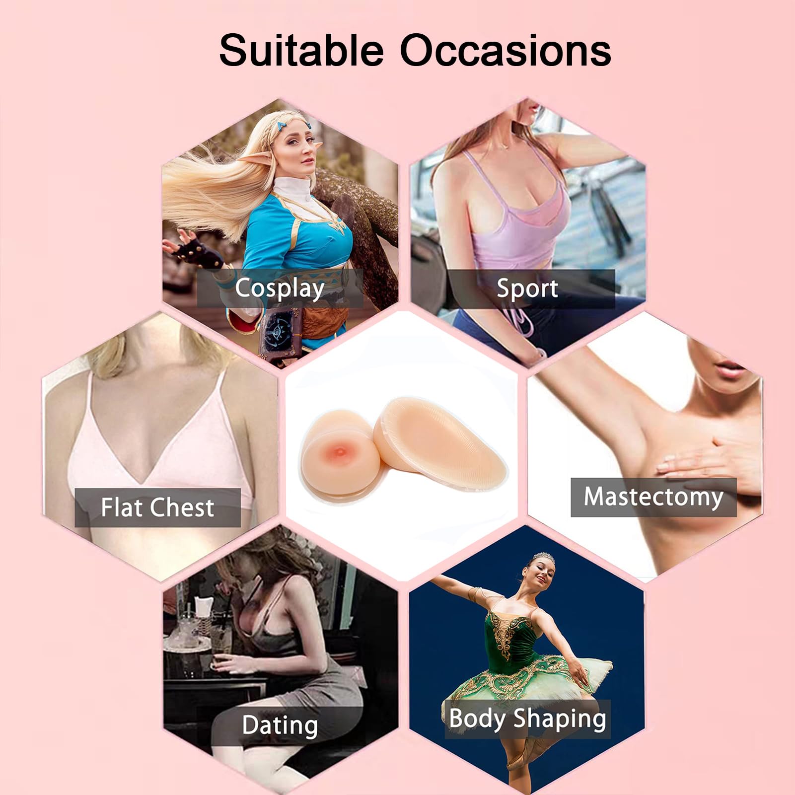 Protesi per mastectomia in silicone a forma di lacrima, autoadesive, artificiali, per cosplay transgender (1600 g/paio, color carne)