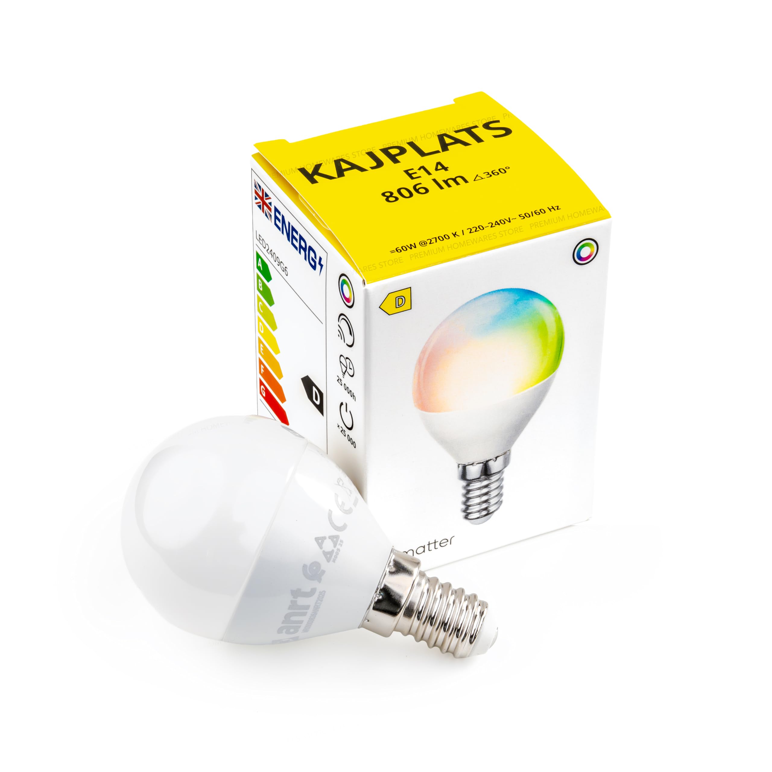 KAJPLATS E14 806lm Smart Colour & White Spectrum LED Bulb | 80x45mm | 5.9W (60W) | 220-240V
