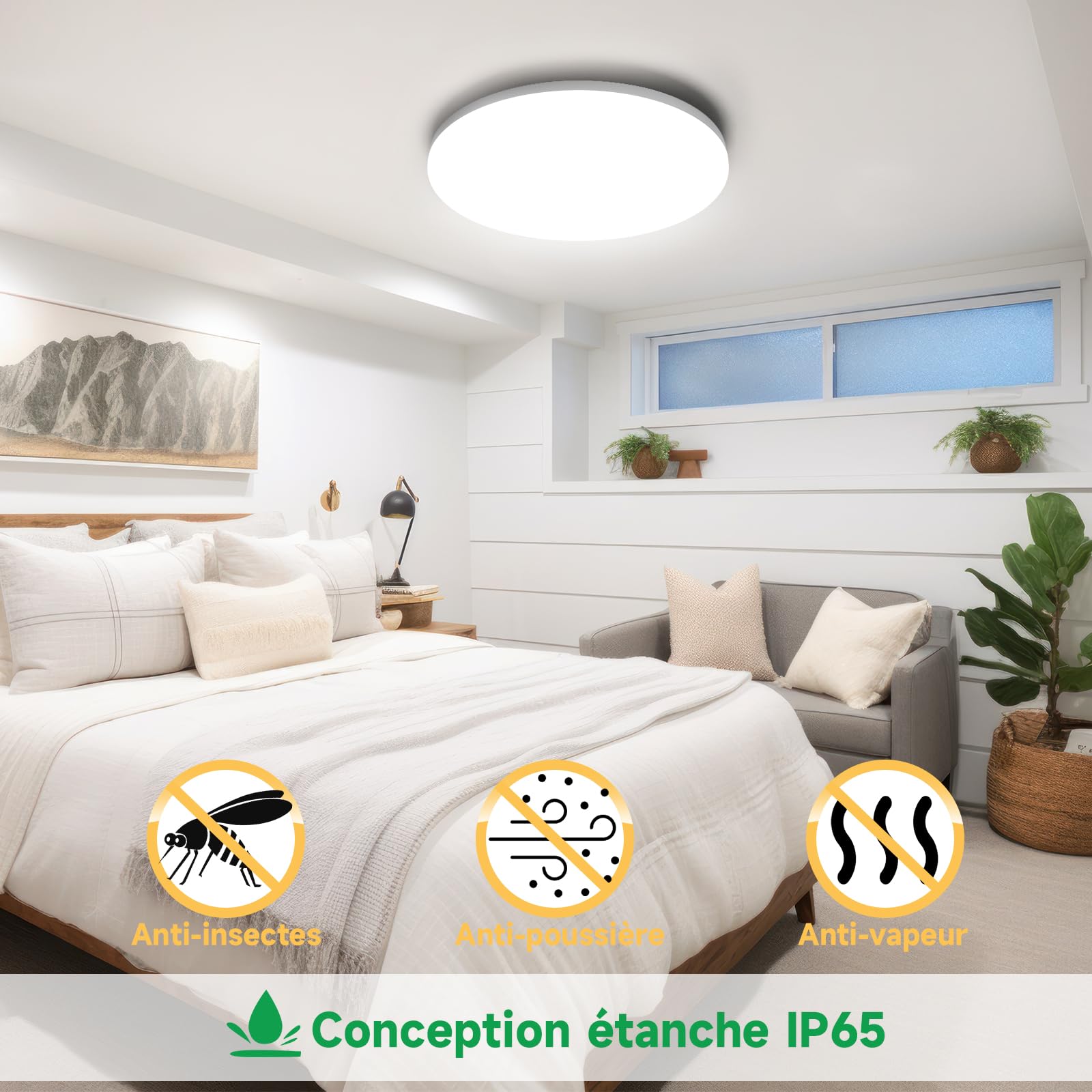 Plafonnier LED Étanche IP65 pour Salon/Cuisine | 22W 3080lm (180W) | 4000K Blanc Jour Ø28cm