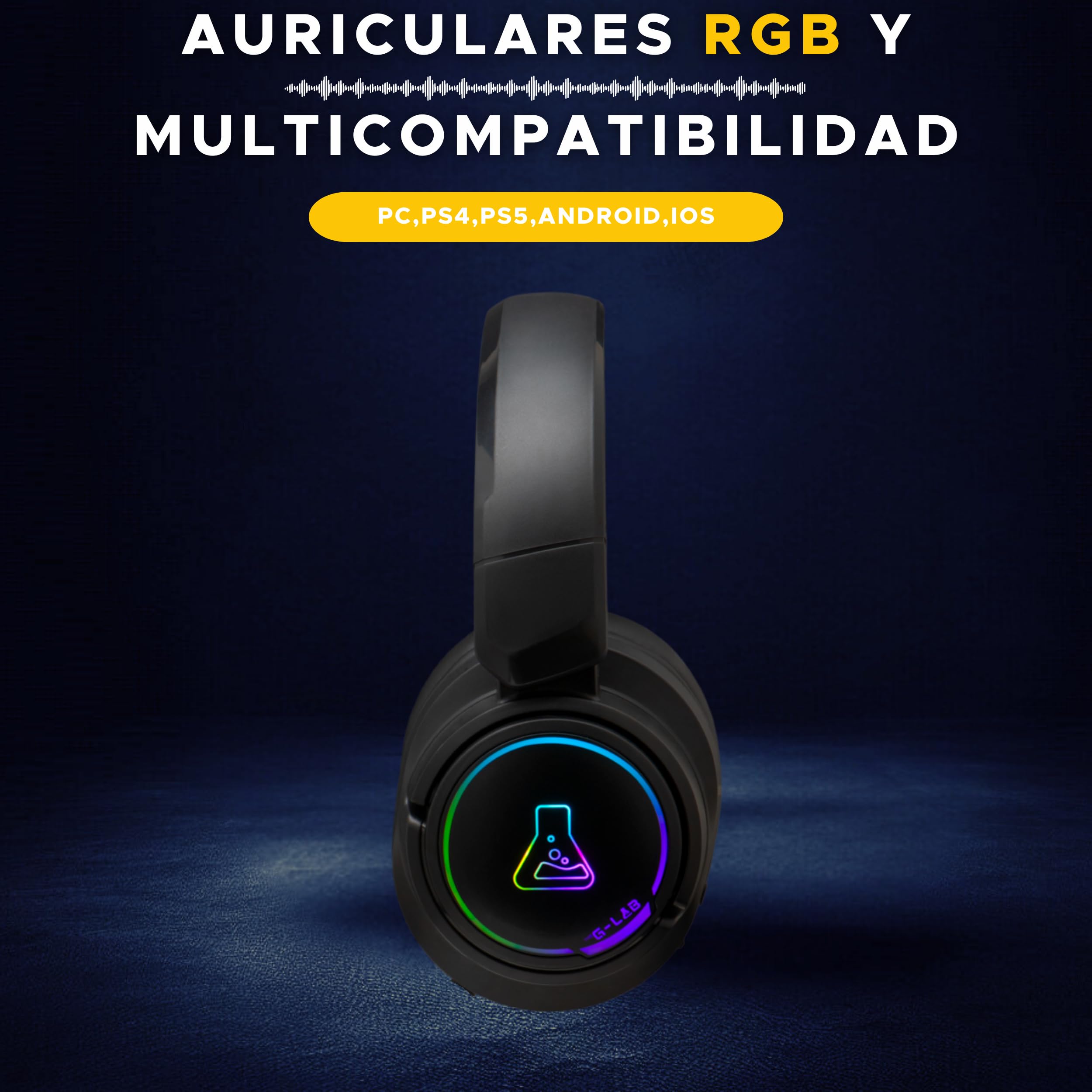 The G-Lab - Korp Iridium - Casque Gaming Sans Fil 2.4GHz & Bluetooth, Audio Haute Qualité, Micro Détachable, Autonomie 45H, RGB, Oreillettes Similicuir - Casque gaming PS5,PS4,PC, SWITCH, ANDROID, IOS | Sans Fil 2.4GHz & Bluetooth, Audio Haute Qualité, Mi