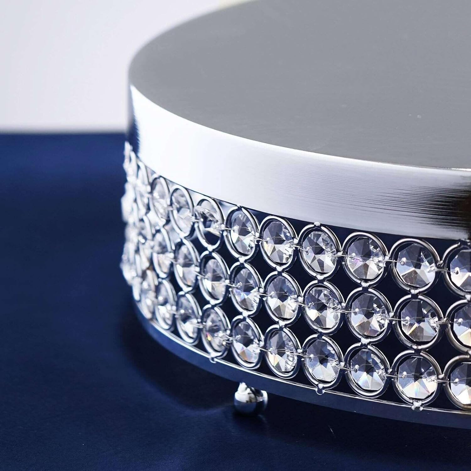 Efavormart 13" Silver Beaded Crystal Metal Cake Stand, 4" Tall Riser with 141 Stacked Diamonds in 3 Layers for Wedding Birthdays, Professional Dessert Display Pedestal