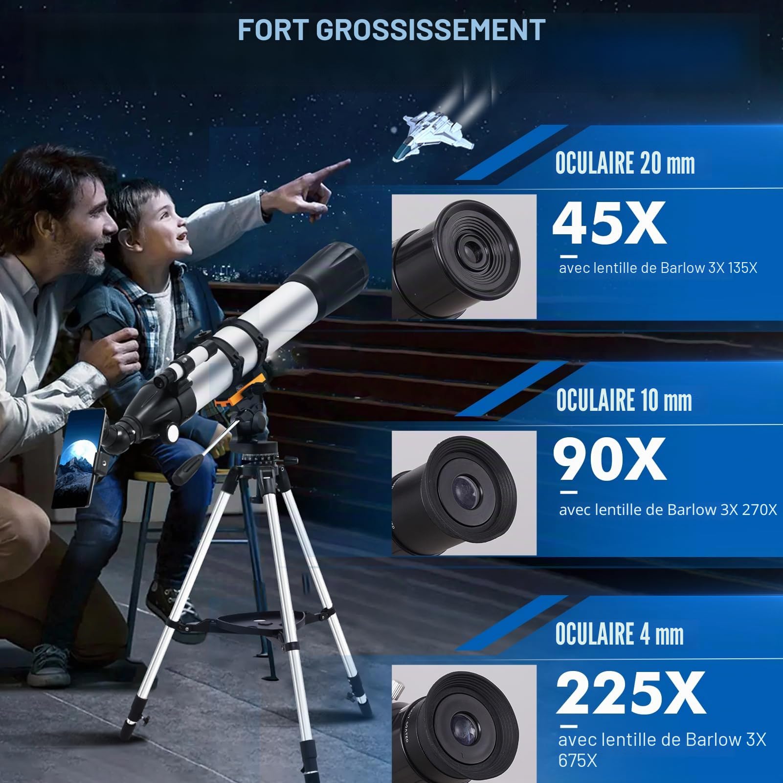 Télescope astronomique Professionnel pour Adultes, diaphragme 900 mm, télescope réfracteur pour débutants, télescope astronomique pour Observer la Lune et Les planètes