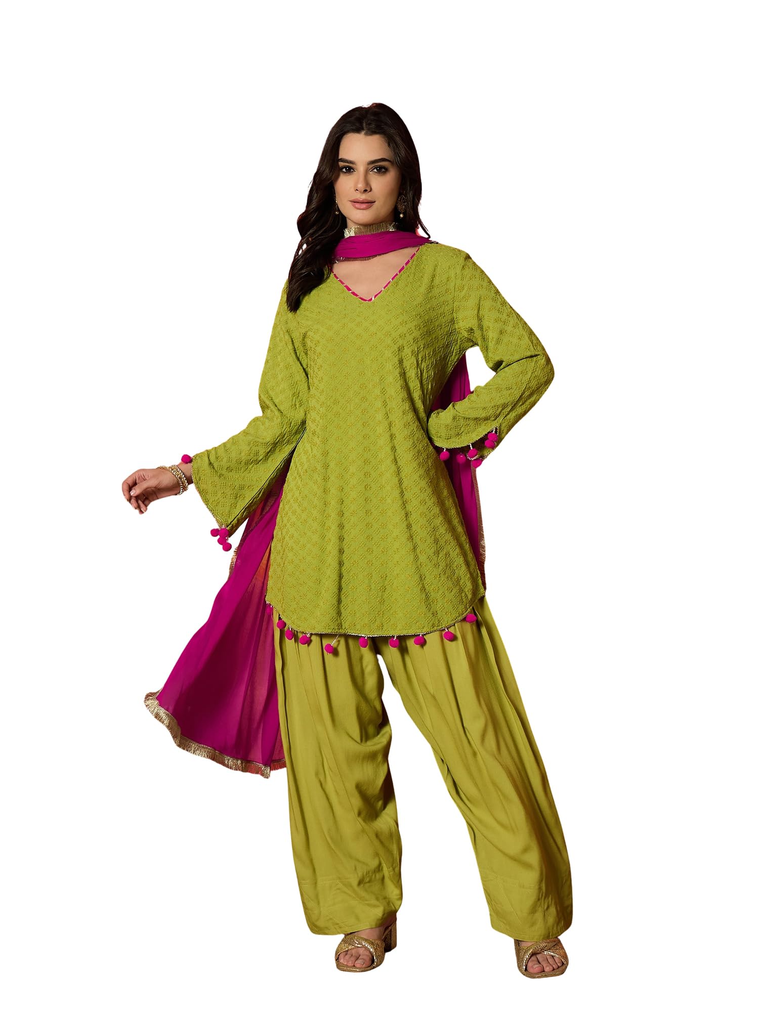 stylum Women's Green Chikankari Rayon Straight Kurti Farshi Salwar with Dupatta Set-picture-32