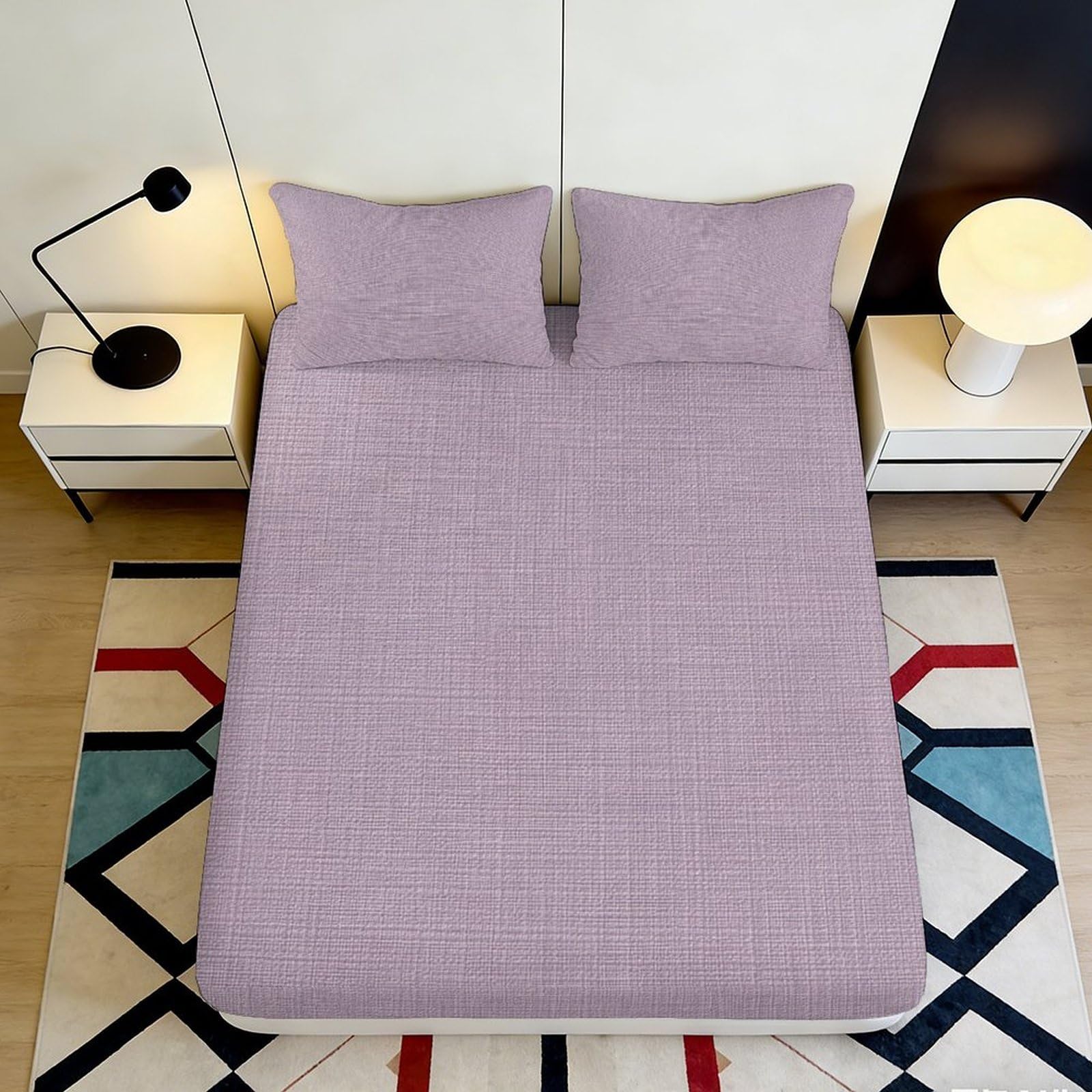 3D Printed Lavender Geometric Fitted Sheet Microfiber Soft Bedroom Decor Abstract Mattress Cover for Home Dorm Guest Room 90x200x25cm