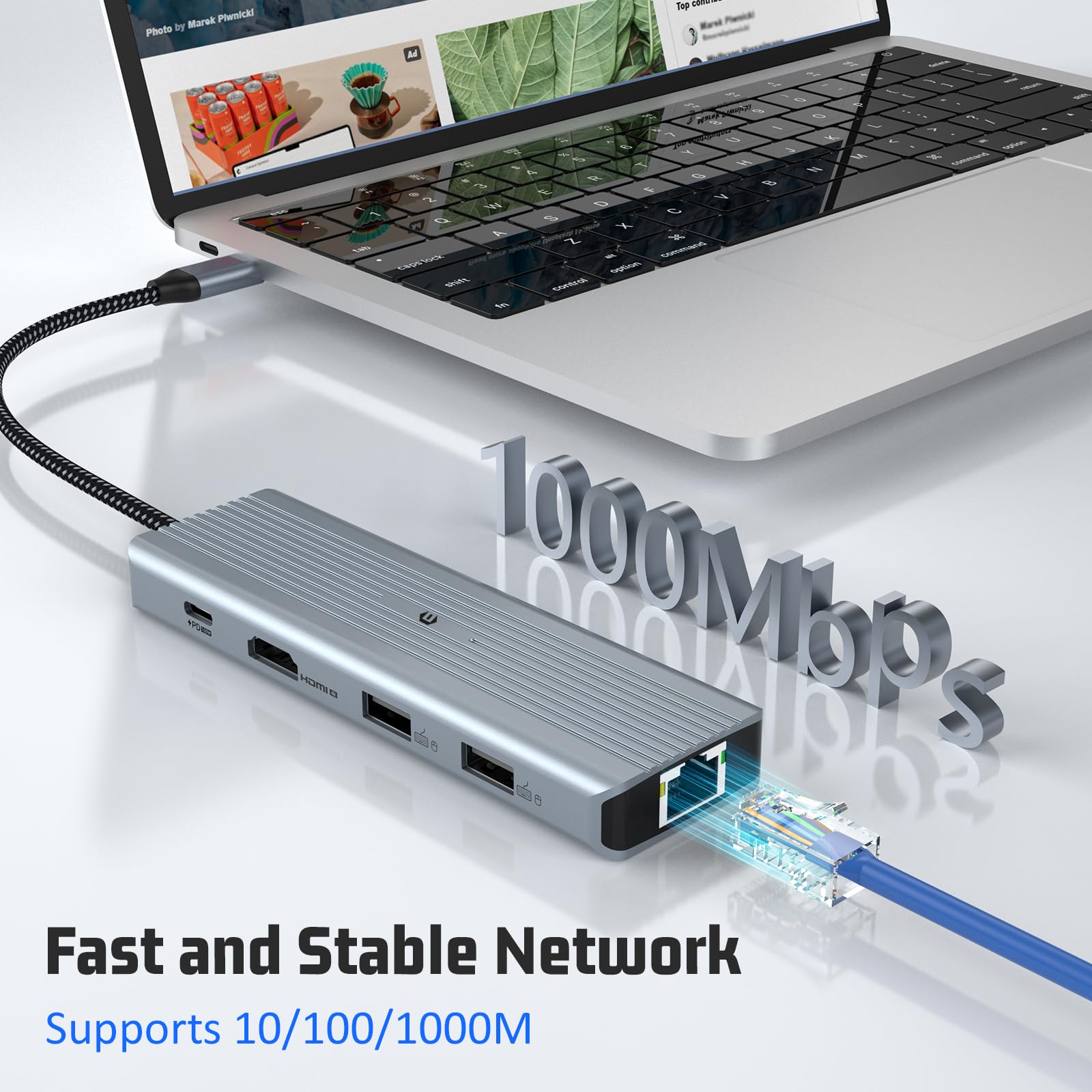 USB C Hub 10 Puertos USB C Dockingstation, Dual Monitor Laptop USB C Adapter (Gigabit Ethernet, 4K HDMI, USB 3.0, PD 100W, 3,5 mm Mic, Lector SD/TF) para MacBook Pro/Air, HP, Lenovo, DELL
