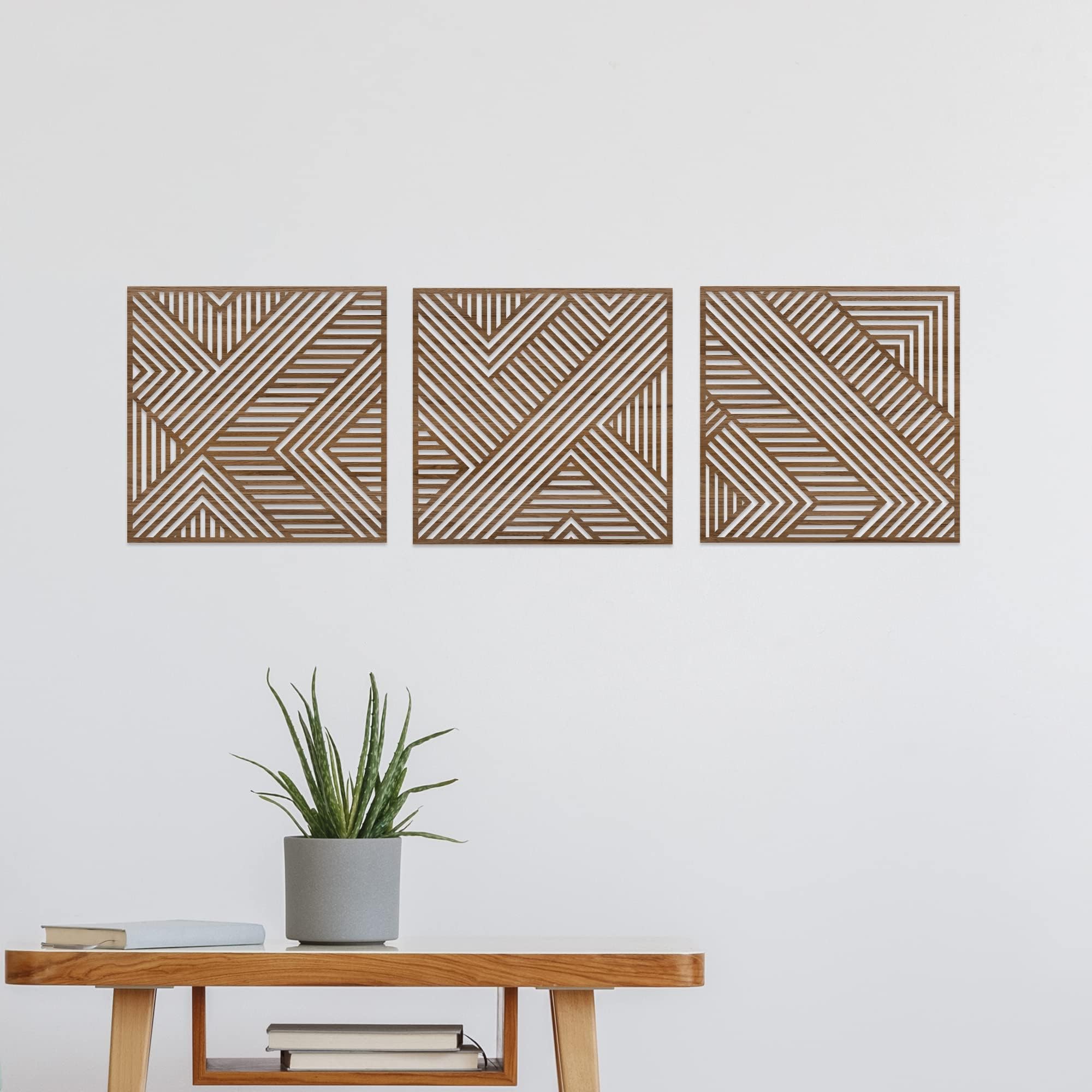 DIGU Geometric Wood Wall Art - Modern Wood Art - Abstract Wood Wall Art - Native Wood Wall Decor - Wood Panel Wall Art