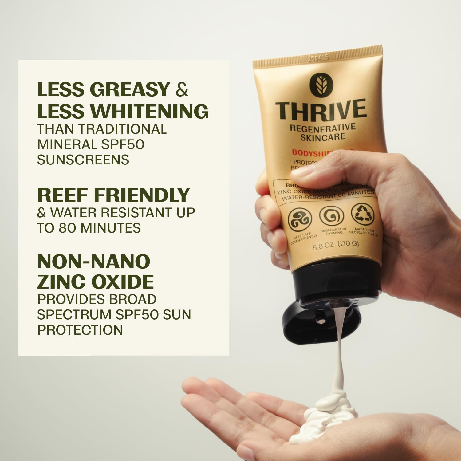 Thrive Natural Care Body Mineral Sunscreen SPF50 - wodoodporny filtr przeciwsłoneczny z rafą o szerokim spektrum przezroczysty blok przeciwsłoneczny z tlenkiem cynku - wegański, 165 ml (1 szt.)