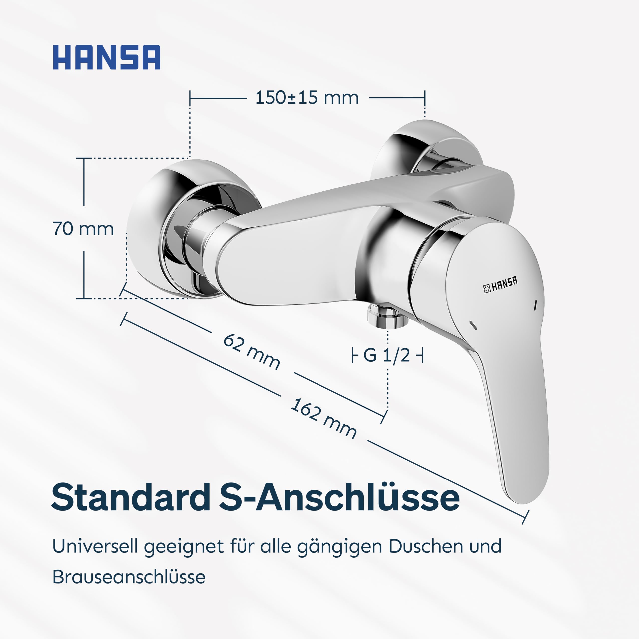 HANSA MIX Duscharmatur I Wassersparender Einhebelmischer mit Wasserbremse I Mischbatterie Dusche mit Temperatur- und Wassermengenbegrenzer I G 1/2 Standard-Anschluss für Duschkopf mit Schlauch | Chrom