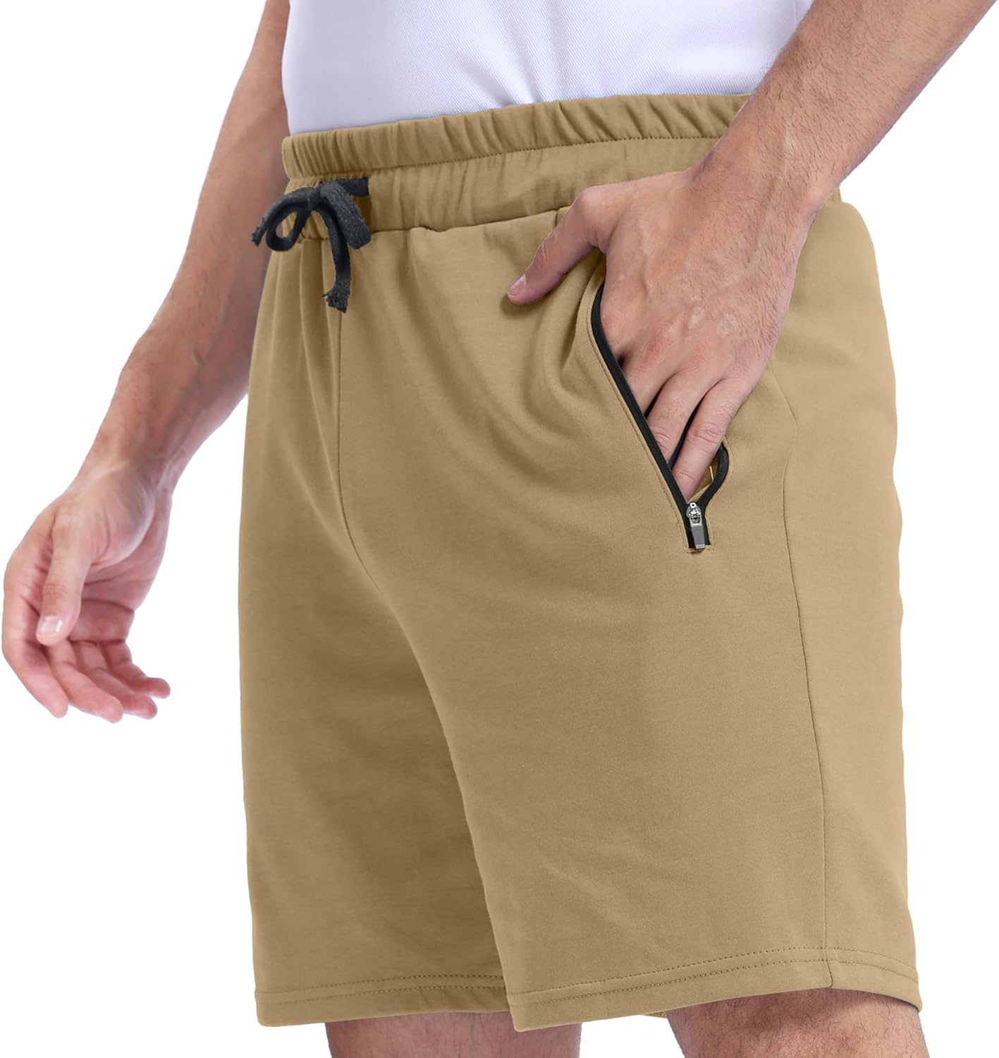 Men’s Shorts 100% Cotton with Zipper Pockets – Lightweight and Soft Casual Wear for Lounge, Sleep, Workout