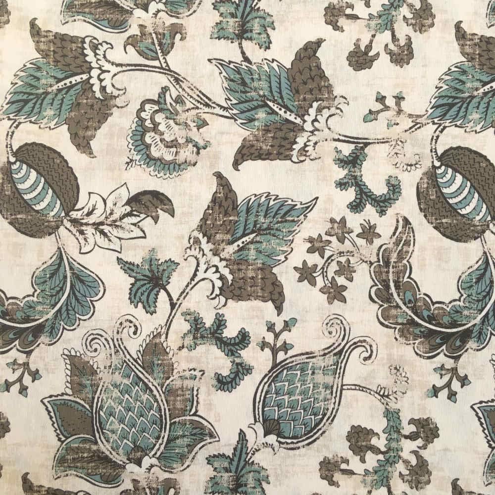 Kt KILOtela Printed Upholstery Fabric - Measure: 100cm length x 280cm width | Indian flowers - Brown, Green
