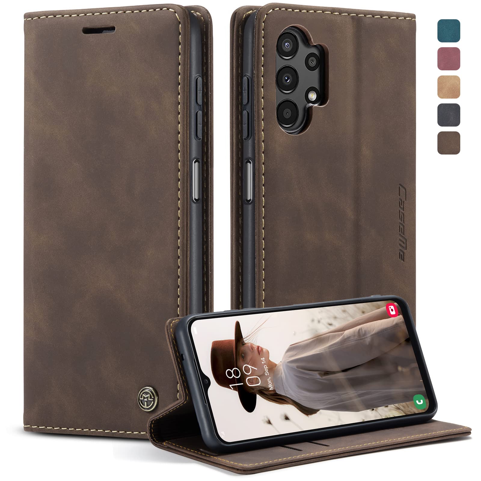 Cracedily Handyhülle für Samsung Galaxy A13 4G/5G Hülle, Klapphülle Premium Lederhülle Klappbar Flip Case Tasche Magnet Kartenfach Standfunktion Klapphülle Schutzhülle für Samsung Galaxy A04s, Kaffee