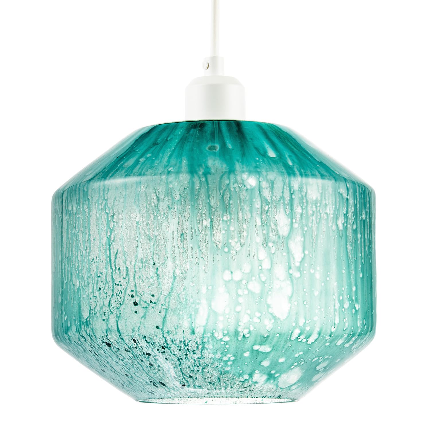 Modern Aqua Teal Reactive Mottled Glass Pendant Ceiling Light Shade | 24cm x 20cm | Faceted Rounded Shape Between a Globe and Hexagonal by Happy Homewares