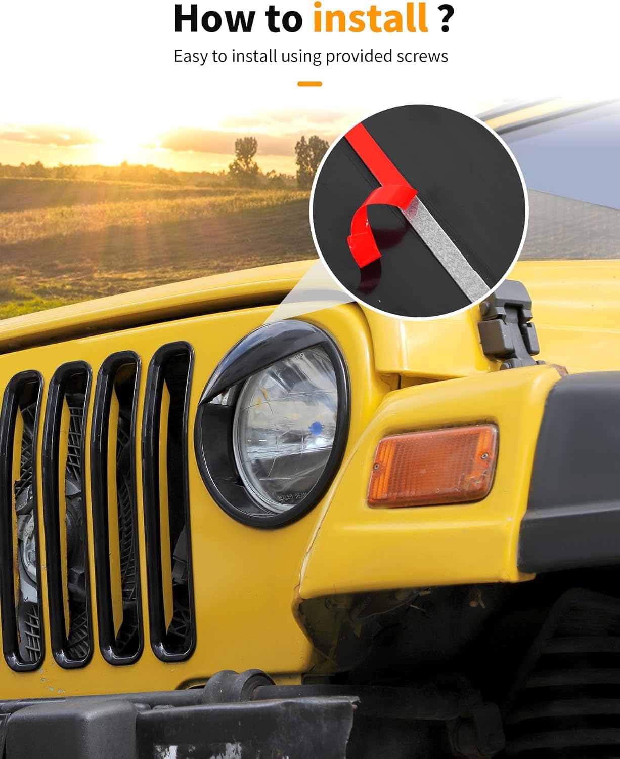 Hoolcar Grill Inserts Front Grille Mesh Cover Guard + Angry Eyes Front Headlight Trim Cover Frame for Jeep Wrangler TJ 1997-2006 Exterior Accessories, NO Mesh