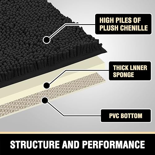 Miniatura 5 de H.VERSAILTEX - Tapete de felpilla para el baño, muy suave y absorbente, tapete antideslizante de pelo, de secado rápido, lavable y de microfibra, 20