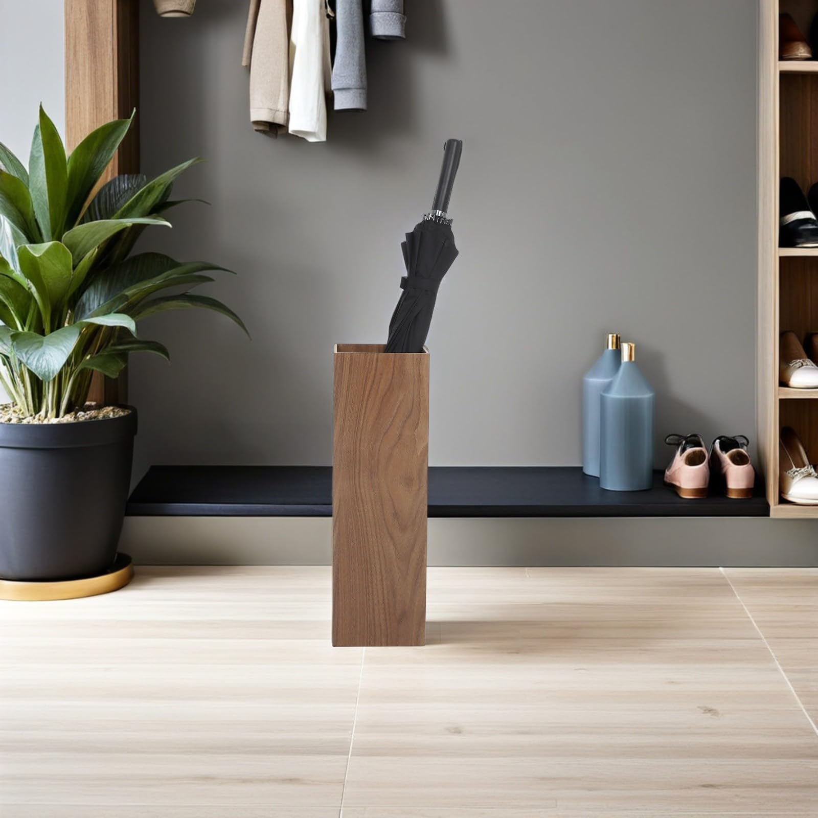 Elegante Soporte de Madera para Paraguas con diseño Moderno, Gran Capacidad y Bandeja extraíble Uso doméstico y en restaurantes. Una solución de Almacenamiento con Estilo para