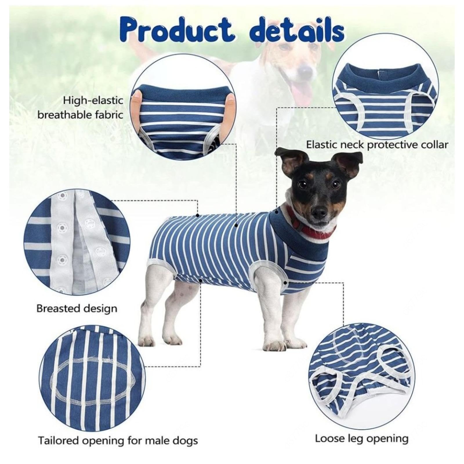 Tuta da recupero per cani - Camicia da recupero per maschio e femmina Tuta da recupero alternativa per intervento chirurgico addominale per cani - Camicia da recupero per maschio e femmina -Vu01,Blu