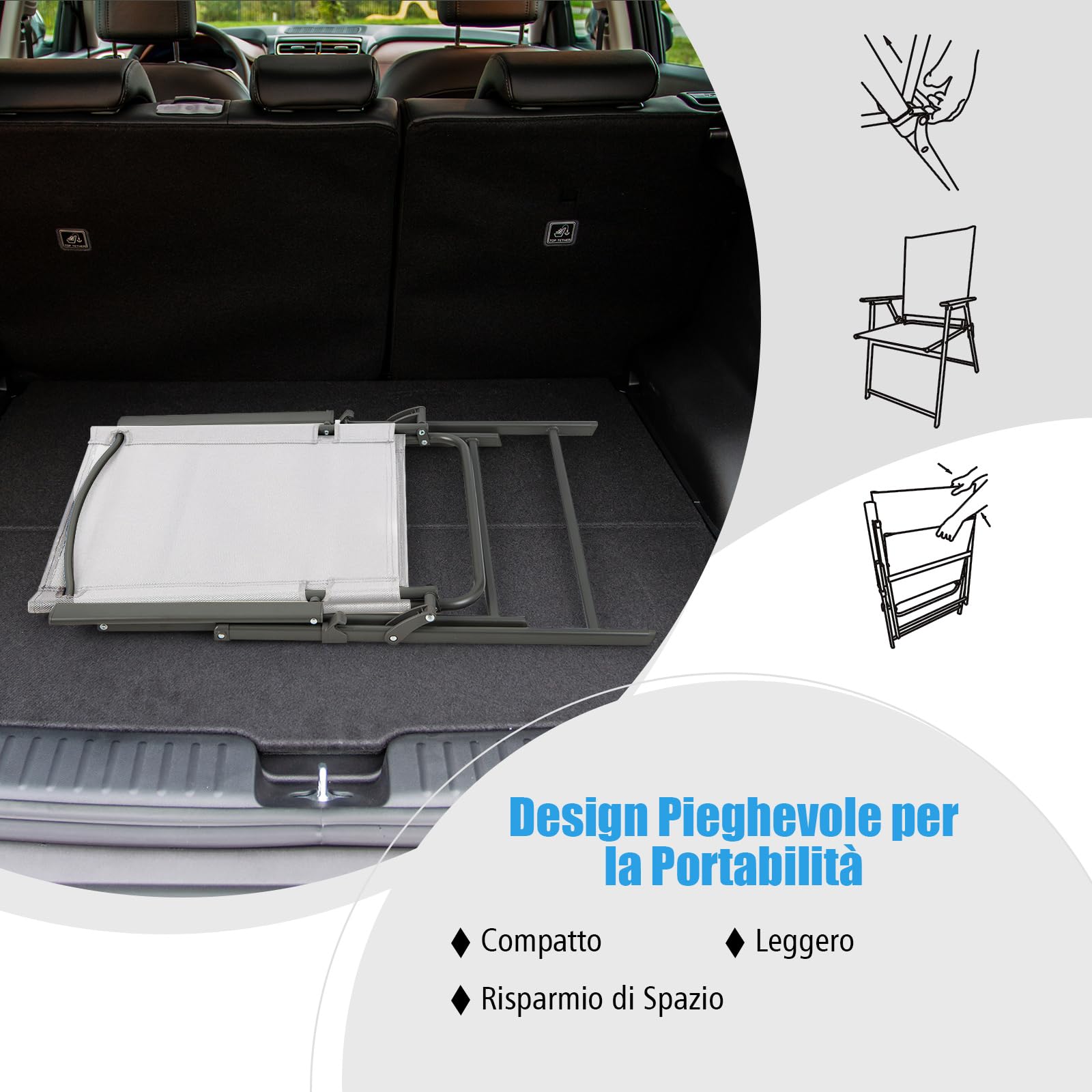 COSTWAY Set di 2/4 Sedie Pieghevoli da Giardino in Textilene, Sedie da Esterno con Schienale Alto, Poltrona Portatile per Giardino Campeggio Patio, Portata 150 kg (4, Bianco, 62 x 58 x 96 cm)