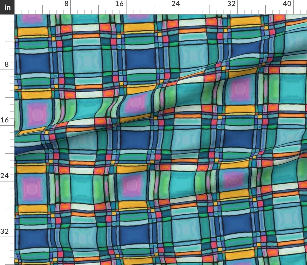 Spoonflower Fabric - Jewel Tones Plaid Pink Blue Retro Squares Lines Hippie Printed on Petal Signature Cotton Fabric by The Yard - Sewing Quilting Apparel Crafts Decor