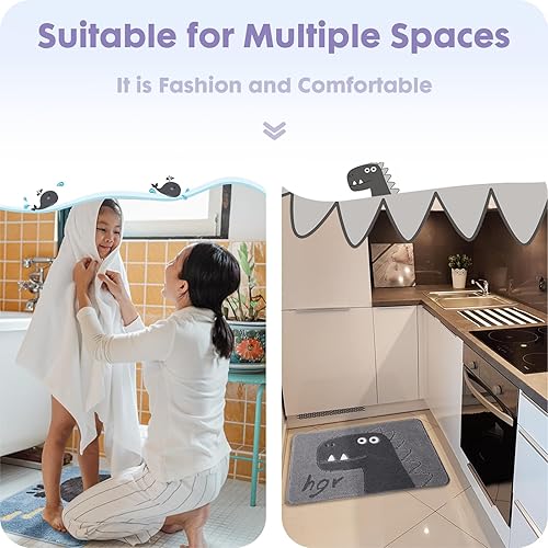 Miniatura 5 de Tapete de baño con diseño de ballena, bonito, antideslizante, suave, cómodo y altamente absorbente, para bañera, ducha, fregadero, lavable a