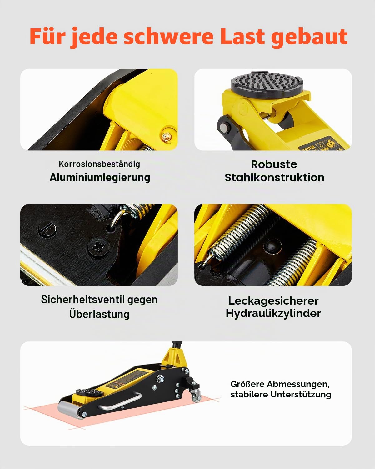 VEVOR Rangierwagenheber 1,5 t hydraulischer Wagenheber mit Doppelkolben-Schnellhubpumpe, 80-365 mm Autoheber aus Aluminium & Stahl, 99 mm Tablettdurchmesser Wagenheber für Geländewagen & Werkstatt