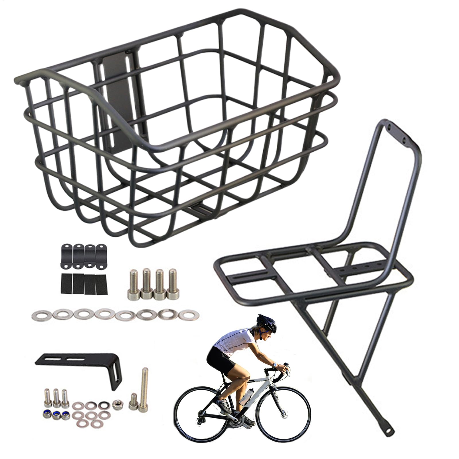 Bicycle Front Basket - Aluminium Alloy Metal Storage Rack | Universal Handlebar Load Basket | Quick Release Bicycle Accessories for Outdoor Adventures Picnic Shopping