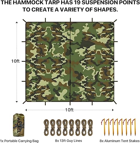 Miniatura 2 de Lona impermeable para acampar de 10 x 10 pies, tienda de campaña de supervivencia, para mochileros, lona portátil, multifuncional, refugio anti-UV