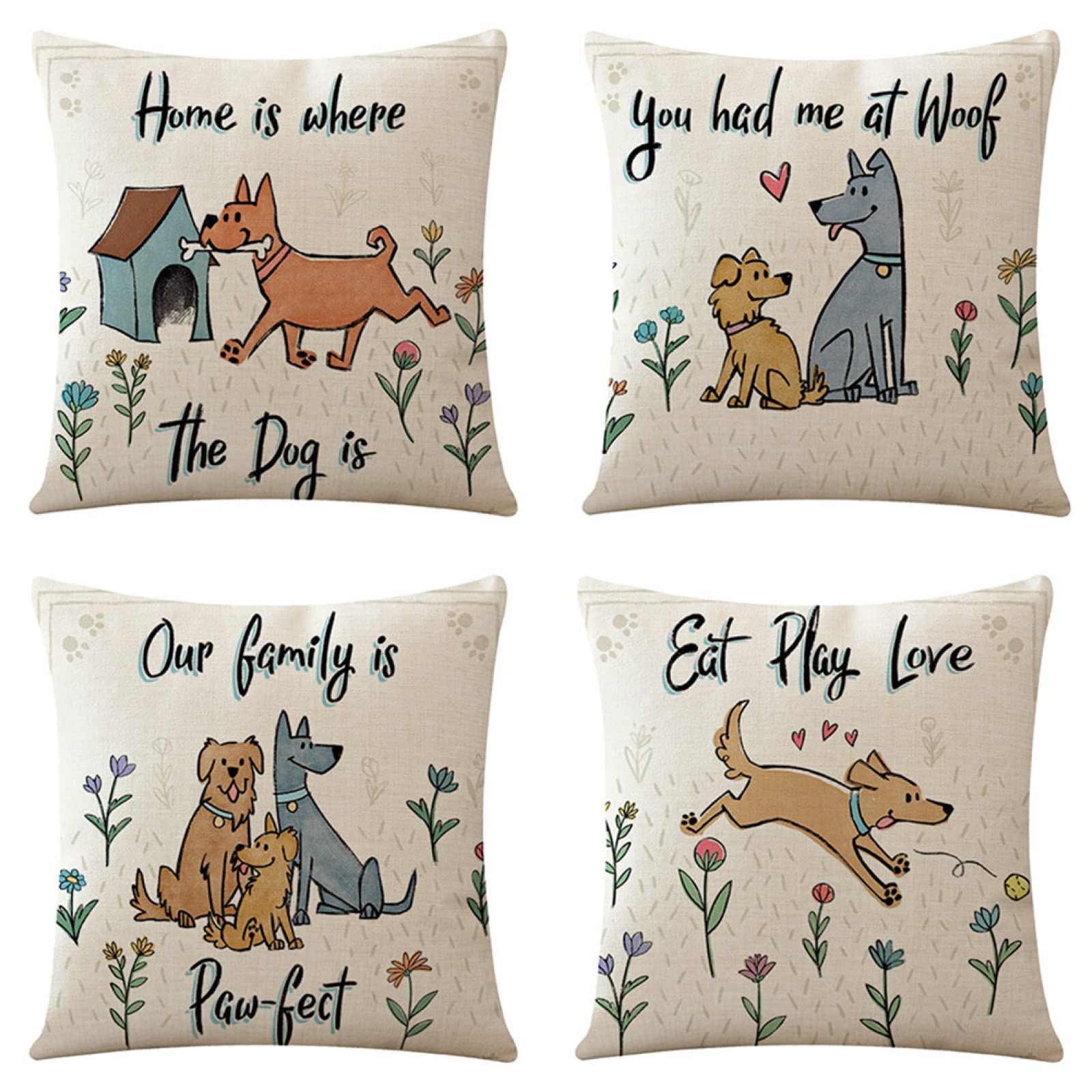 Juego de 4 Fundas de Cojines Decoración Cuadrado Funda de Almohada Cuadrado Lino Funda de Cojín Fundas Navideñas para Cojines Throw Pillow Case con Cremallera Invisible 65X65cm Perros animales ,Color6