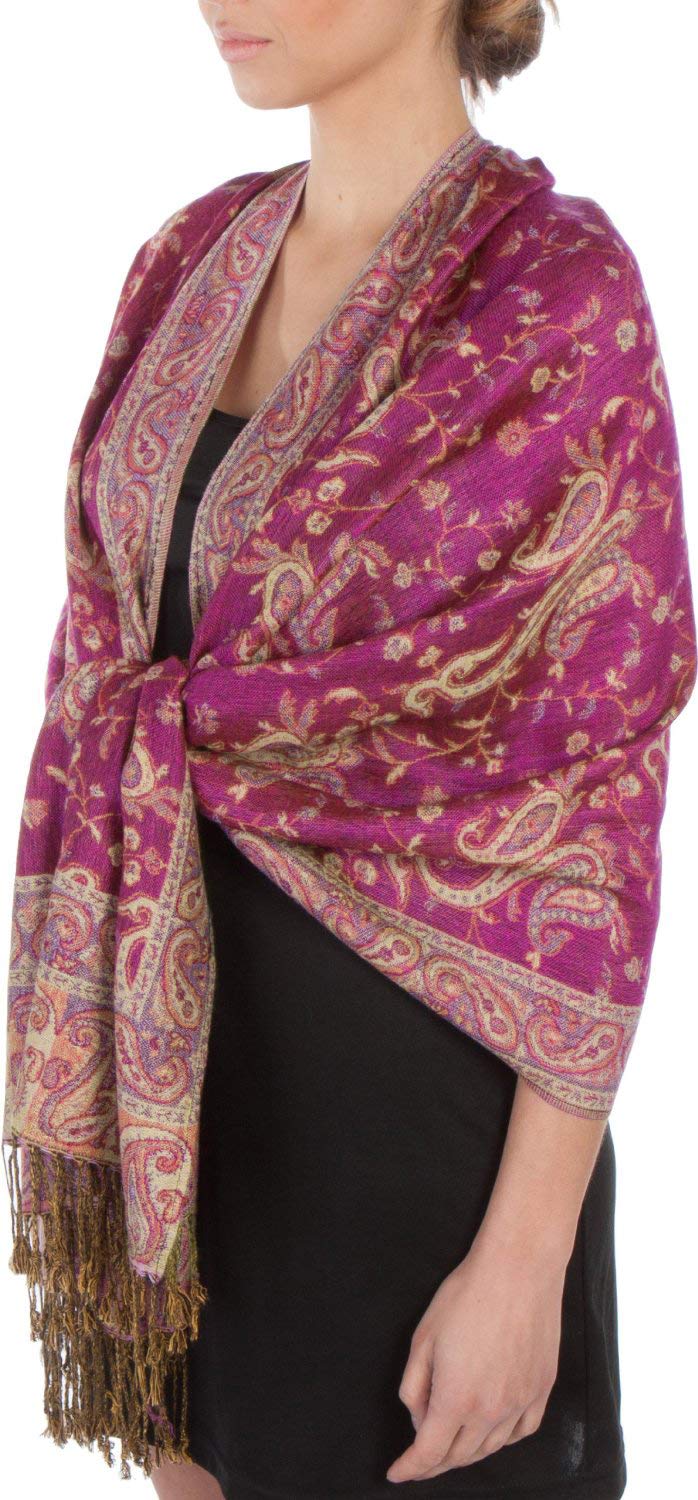 SakkasSoft Silky Double Layer Jacquard Paisley Pashmina Shawl/Wrap/Scarf