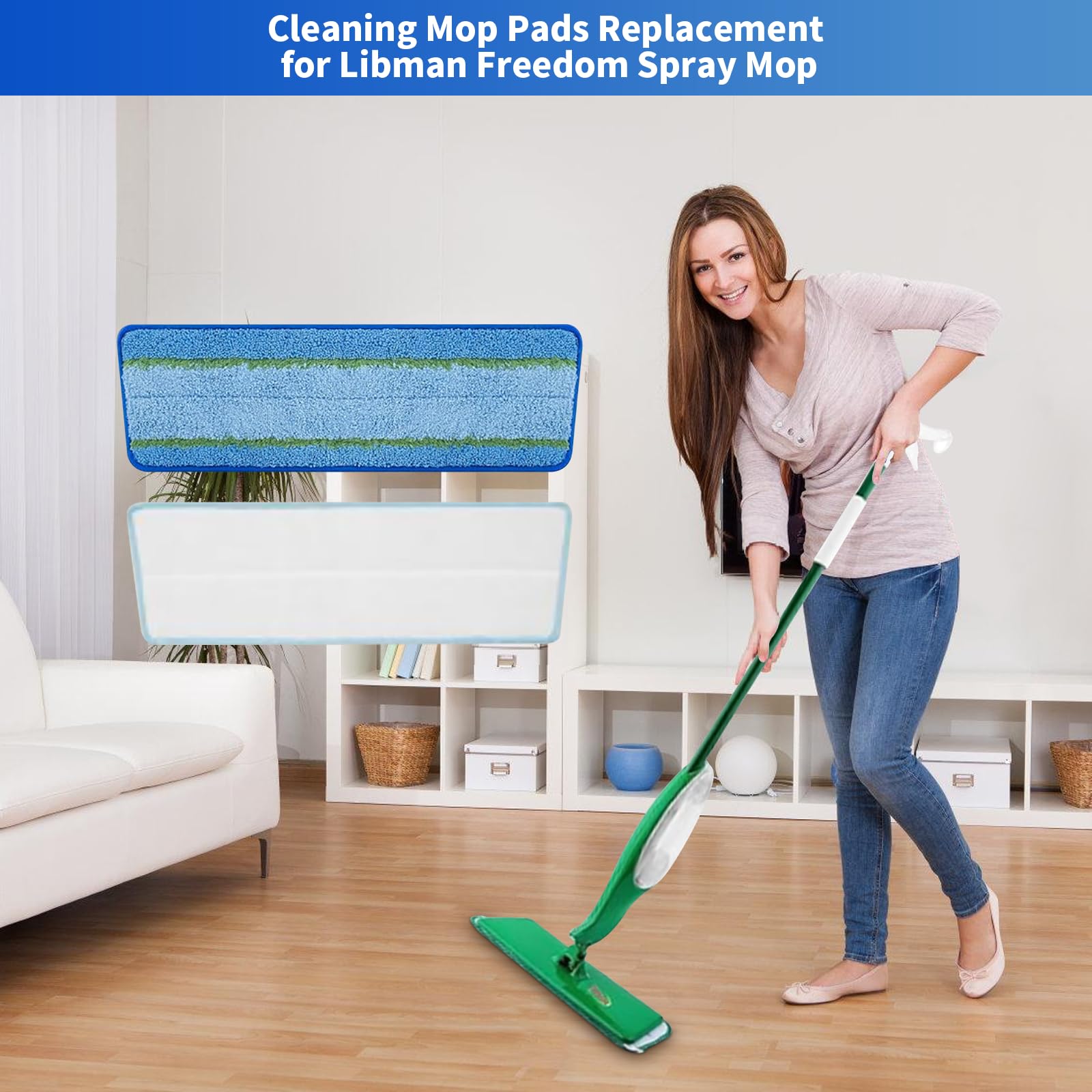Paquete de 12 almohadillas de limpieza para fregona Libman Freedom, cabezal de repuesto de microfibra lavable y reutilizable