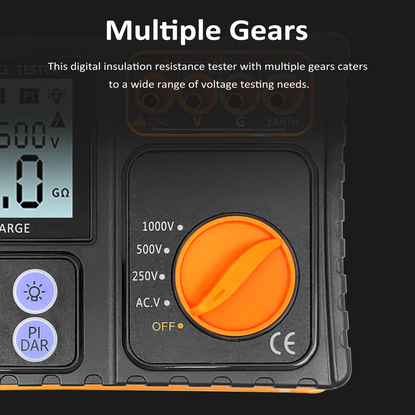 Probador de Aislamiento Digital, Pantalla LCD, Alta Precisión, Alarma de Timbre, Niveles de Voltaje Múltiple, Naranja, Plástico, Prueba de Voltaje de CA, para Pruebas de Equipos