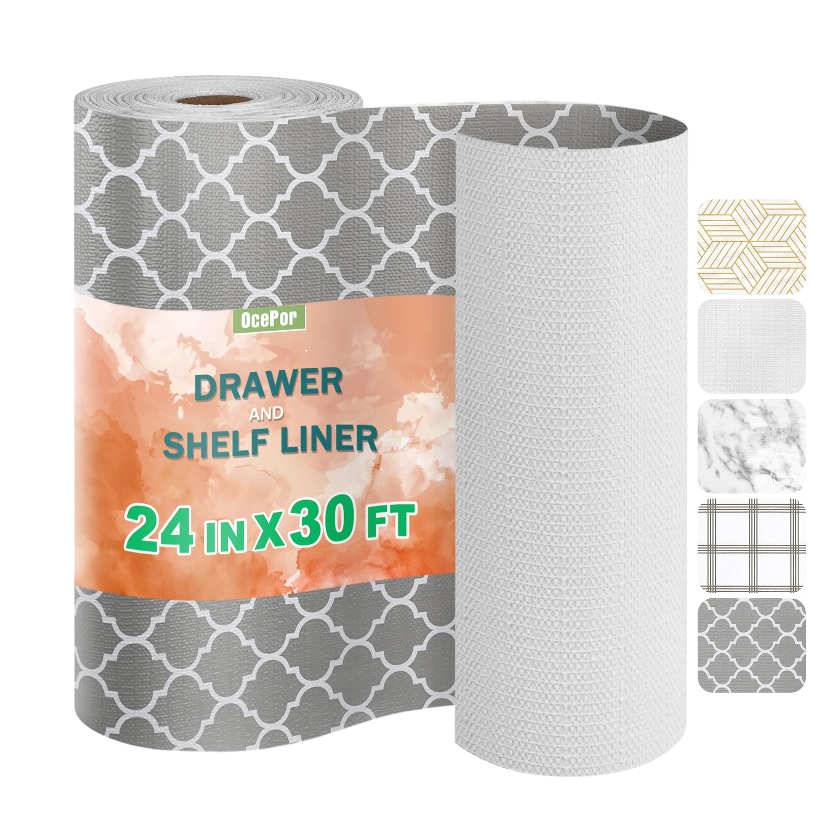 OcePor Non-Adhesive Drawer and Shelf Liner 24IN x 30FT?Non Slip Cabinet and Cupboard Liner, Kitchen Cabinet Liners for Shelves, Waterproof Drawer Shelf Liners for Cabinets/Bathroom Cupboard