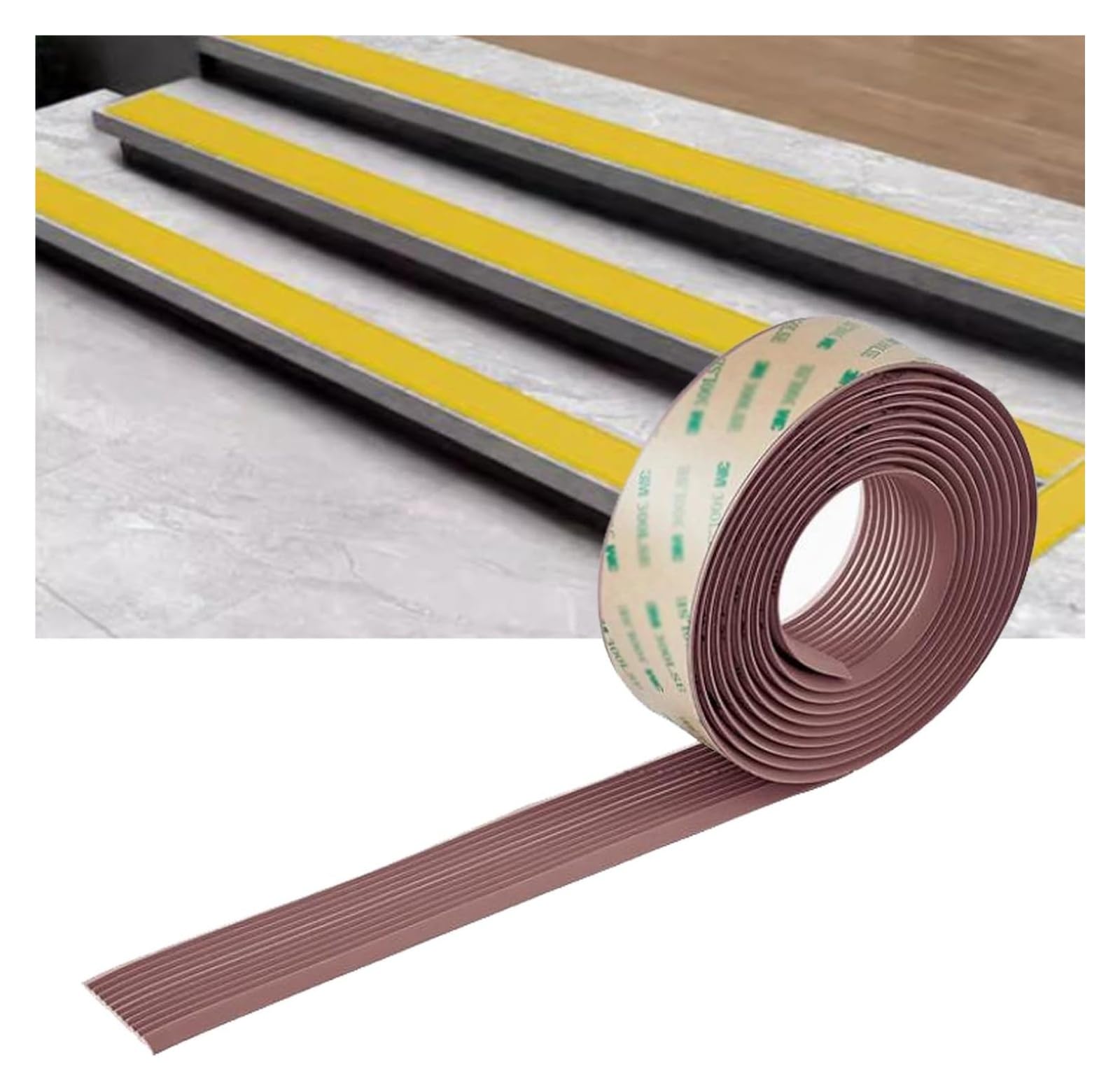 5 cm selbstklebender Treppenstufenkantenstreifen, rutschfeste PVC-Kante, wasserdicht und zuschneidbar, Anti-Rutsch-Streifen for Stufenrampen(Brown,10m)
