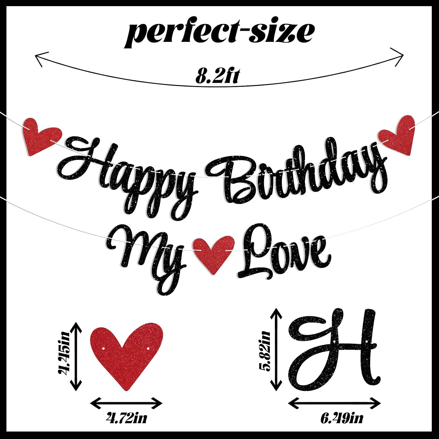 Happy Birthday My Love Banner - Happy Birthday To My Favorite Human Banner for Husbands Father Mother Friends Black Glitter