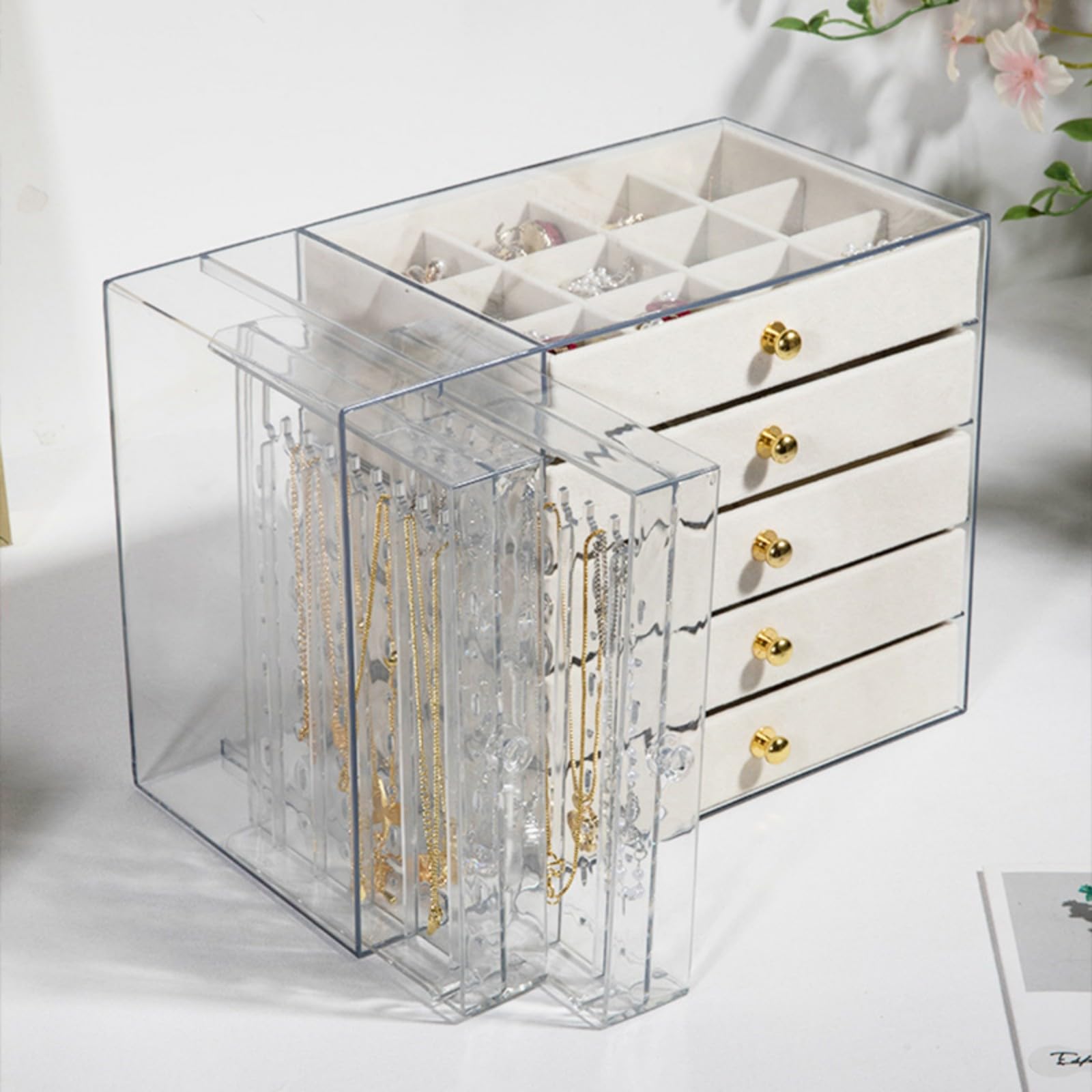 Custodia per gioielli in acrilico impermeabile antipolvere con coperchio sicuro sigillato organizer antipolvere per vari accessori Custodia per gioielli in acrilico