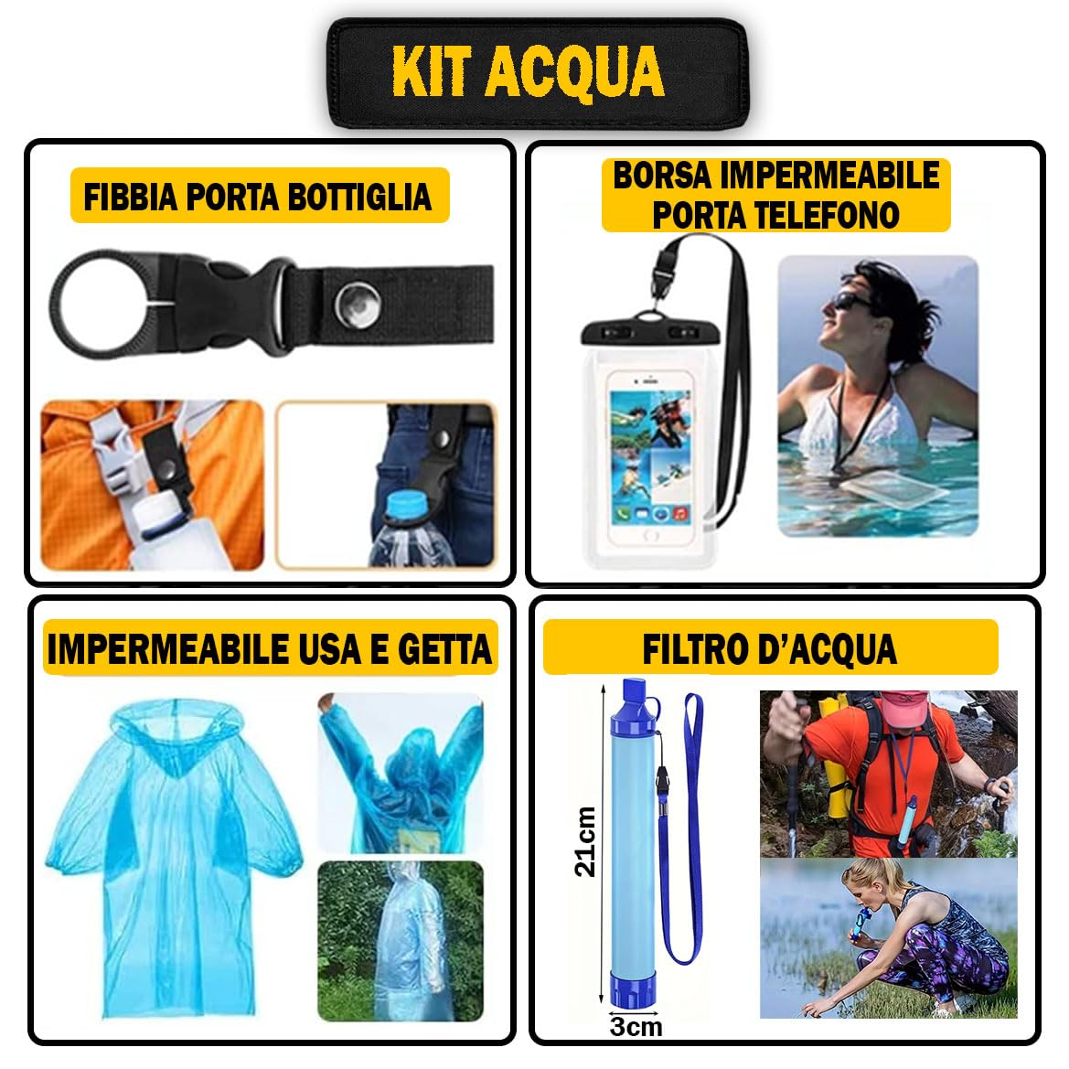 Kit di Sopravvivenza Avanzato – Kit di Emergenza con 20 Strumenti Multifunzione e Più di 60 Articoli di Primo Soccorso – Estremamente Completo – Pratico - Leggero