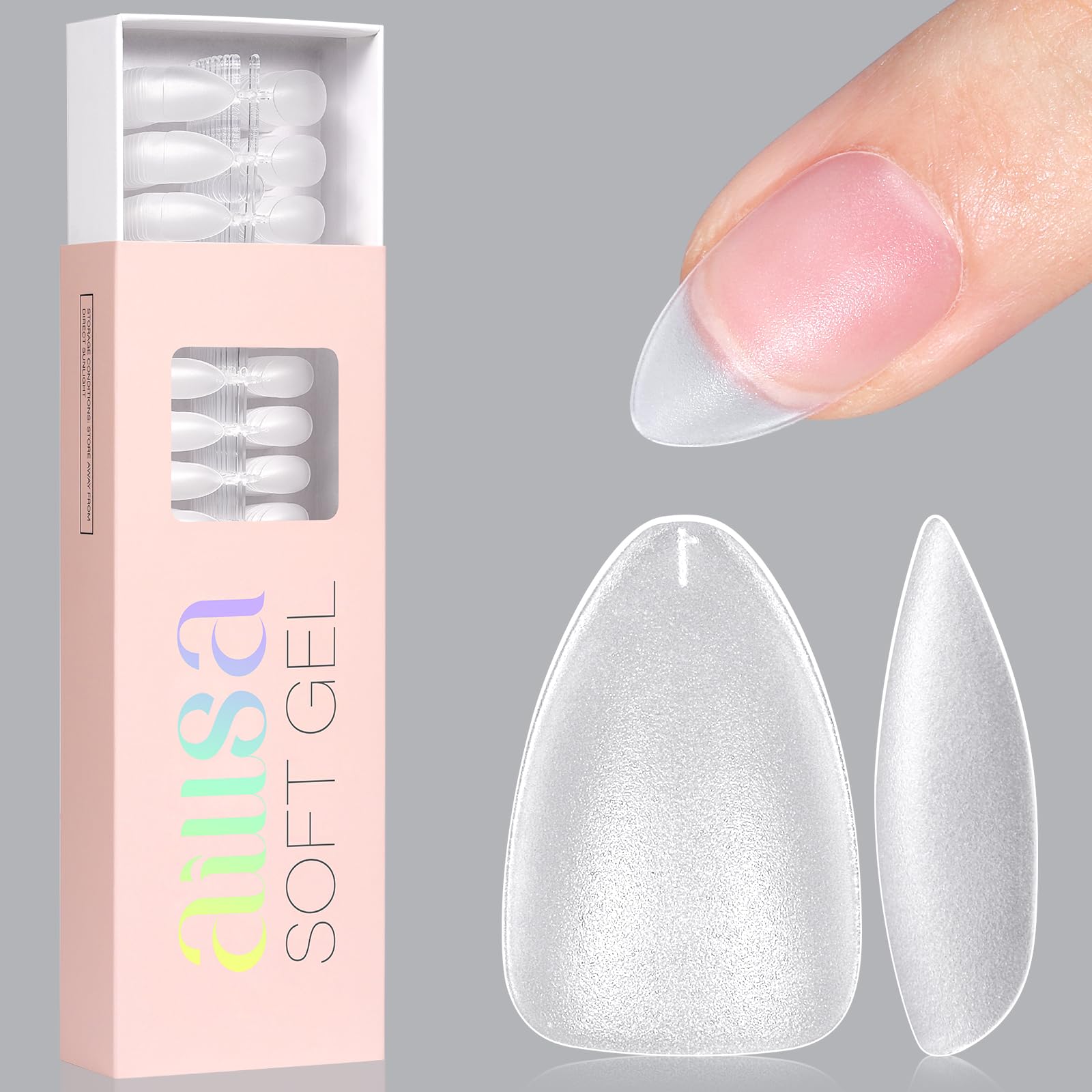 AILLSA Short Almond Nail Tips 450PCS Upgraded Matte Gel Nails Tips No Filed Pre-shaped Soft Full Cover Short Almond Nails Clear False Gelly Nail Tip for Soak Off Nail Extensions 15 Sizes